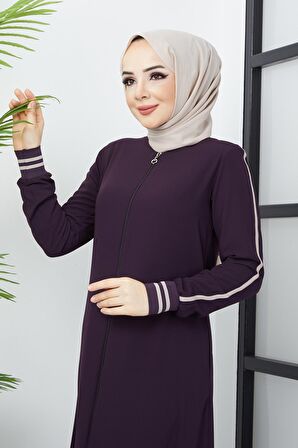 Çizgi Detaylı Mürdüm Ferace 